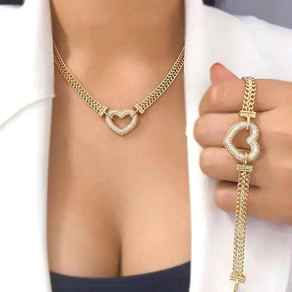 Luxury Heart Shape Jewelry Sets Paved Micro Cubic Zirconia Gold  Jewelry - Urban Trend Fashion