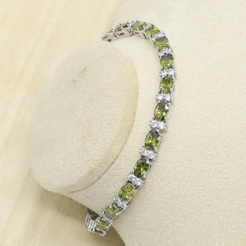 New Green Peridot Zircon Silver 925 Jewelry Set Women Bracelet Ear - Urban Trend Fashion