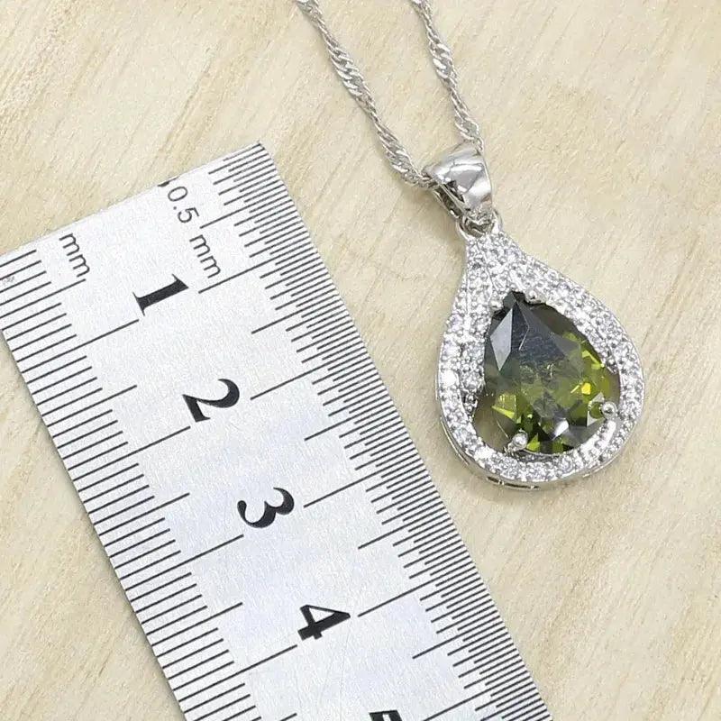 New Green Peridot Zircon Silver 925 Jewelry Set Women Bracelet Ear - Urban Trend Fashion