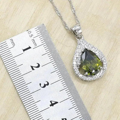 New Green Peridot Zircon Silver 925 Jewelry Set Women Bracelet Ear - Urban Trend Fashion