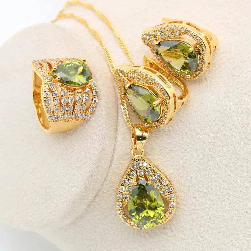 New Green Peridot Zircon Silver 925 Jewelry Set Women Bracelet Ear - Urban Trend Fashion