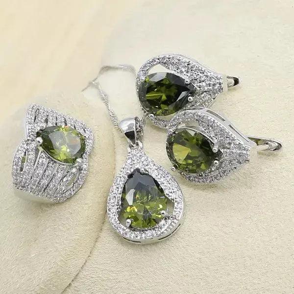 New Green Peridot Zircon Silver 925 Jewelry Set Women Bracelet Ear - Urban Trend Fashion