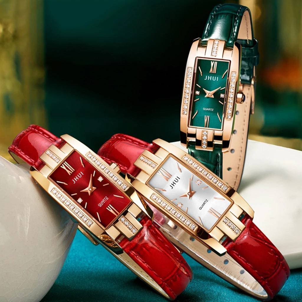 New Elegant Temperament Square Ladies Quartz Watch Korean Personality Small Green Watch Belt Ladies Watch - Urban Trend Fashion