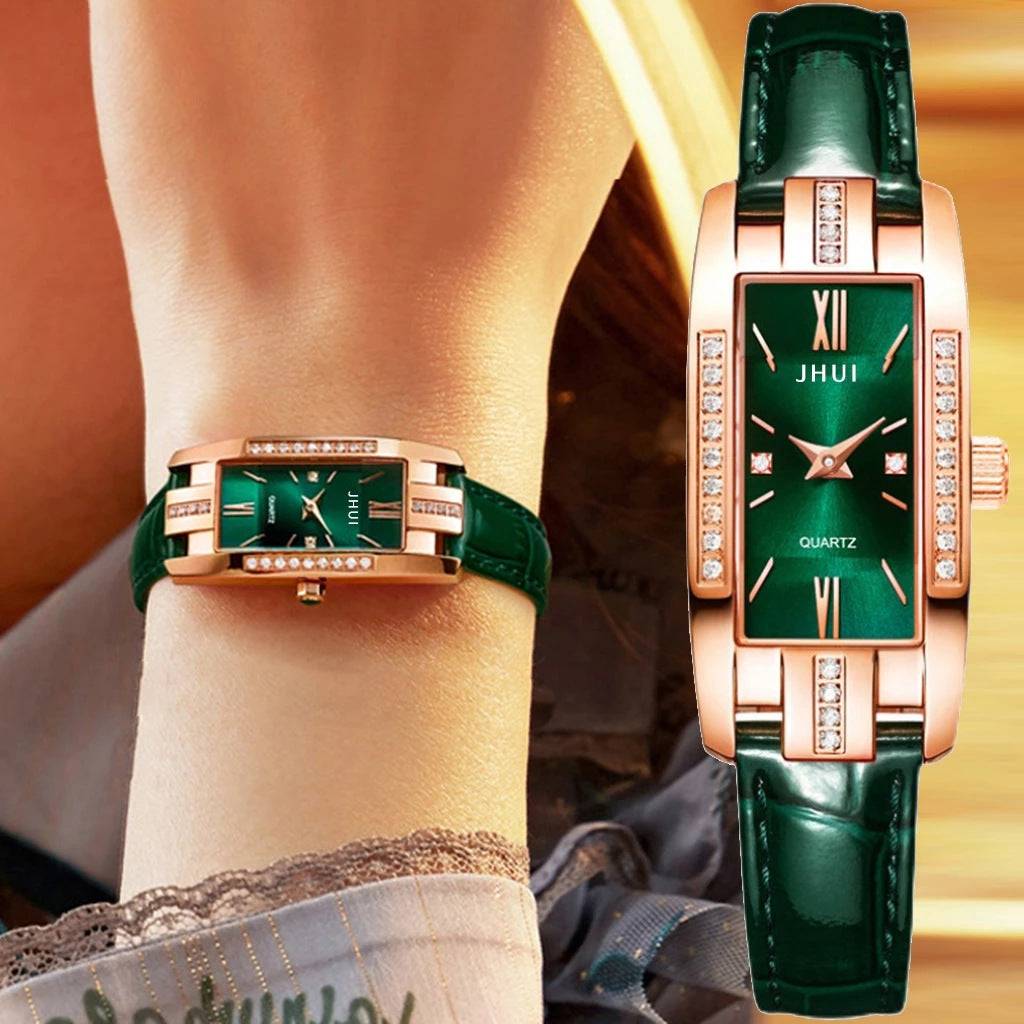 New Elegant Temperament Square Ladies Quartz Watch Korean Personality Small Green Watch Belt Ladies Watch - Urban Trend Fashion