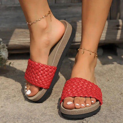 PU Leather Woven Platform Sandals - Urban Trend Fashion