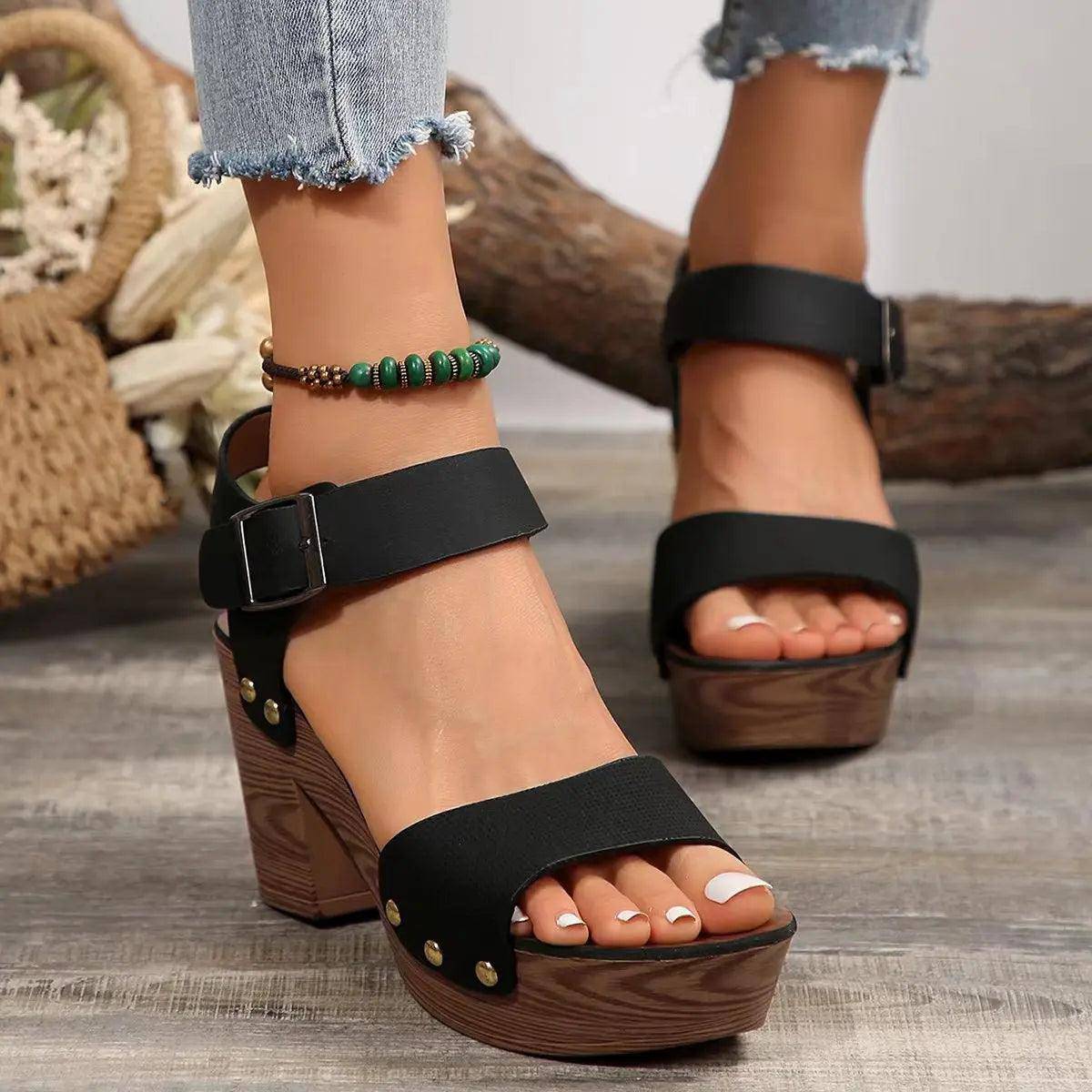 Peep Toe Block Heel Sandals - Urban Trend Fashion