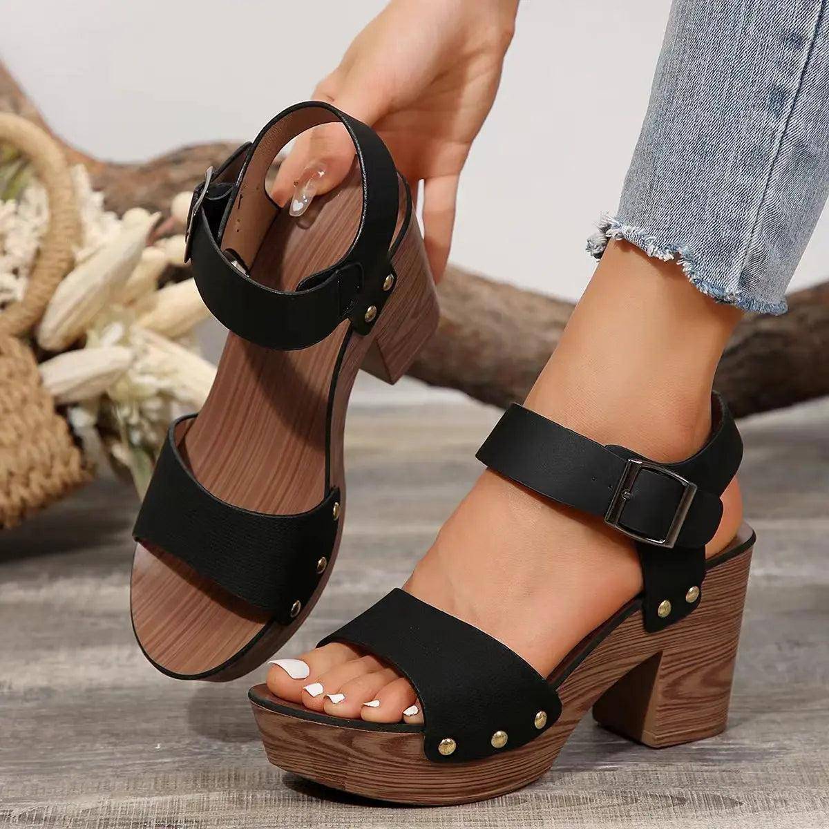 Peep Toe Block Heel Sandals - Urban Trend Fashion