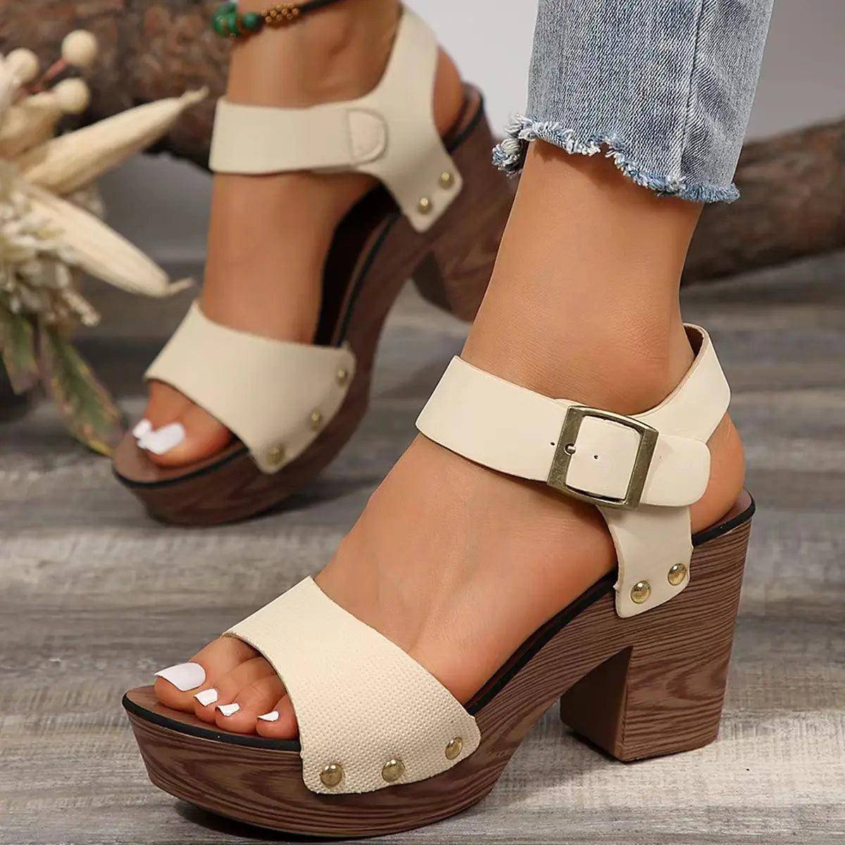 Peep Toe Block Heel Sandals - Urban Trend Fashion