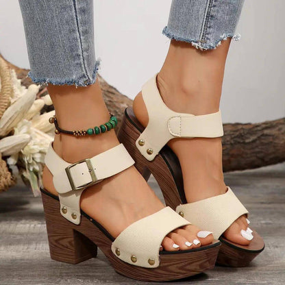 Peep Toe Block Heel Sandals - Urban Trend Fashion