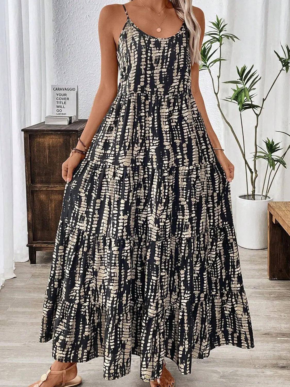 Printed Scoop Neck Maxi Cami Dress - Urban Trend Fashion