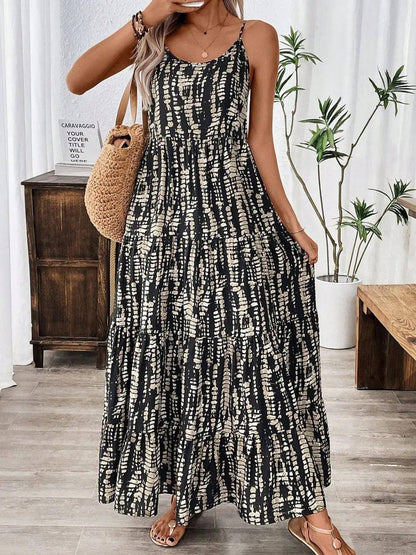 Printed Scoop Neck Maxi Cami Dress - Urban Trend Fashion