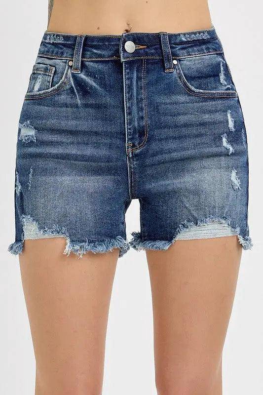 RISEN Distressed Raw Hem Denim Shorts - Urban Trend Fashion