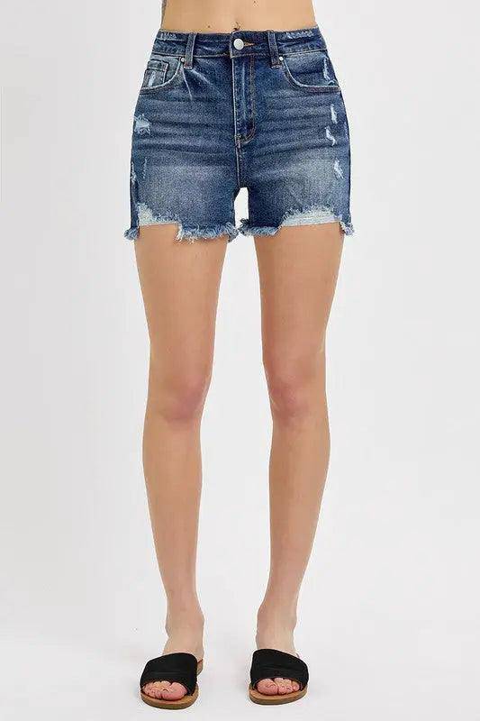 RISEN Distressed Raw Hem Denim Shorts - Urban Trend Fashion