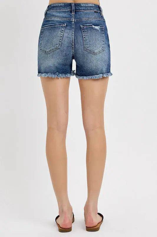 RISEN Distressed Raw Hem Denim Shorts - Urban Trend Fashion