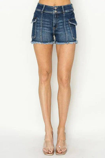 RISEN Raw Hem Denim Shorts with Pockets - Urban Trend Fashion