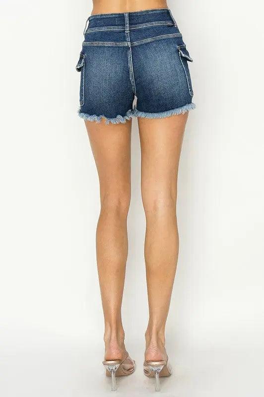 RISEN Raw Hem Denim Shorts with Pockets - Urban Trend Fashion