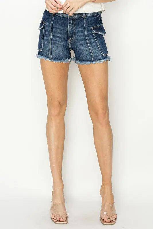 RISEN Raw Hem Denim Shorts with Pockets - Urban Trend Fashion