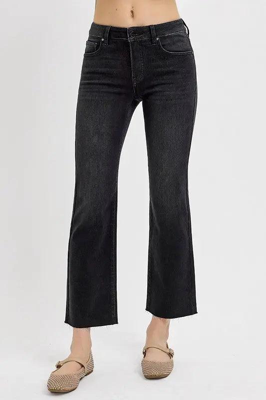 RISEN Tummy Control Mid Rise Crop Straight Jeans - Urban Trend Fashion