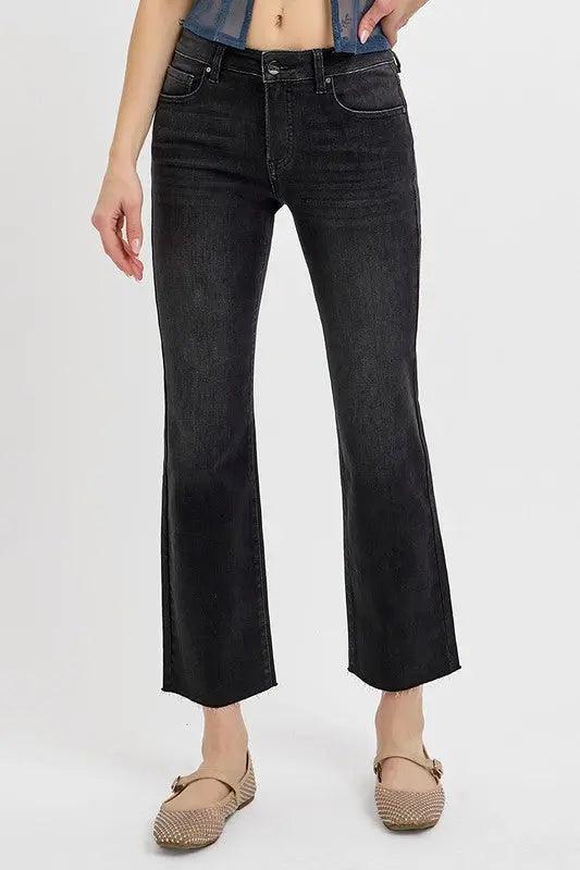 RISEN Tummy Control Mid Rise Crop Straight Jeans - Urban Trend Fashion