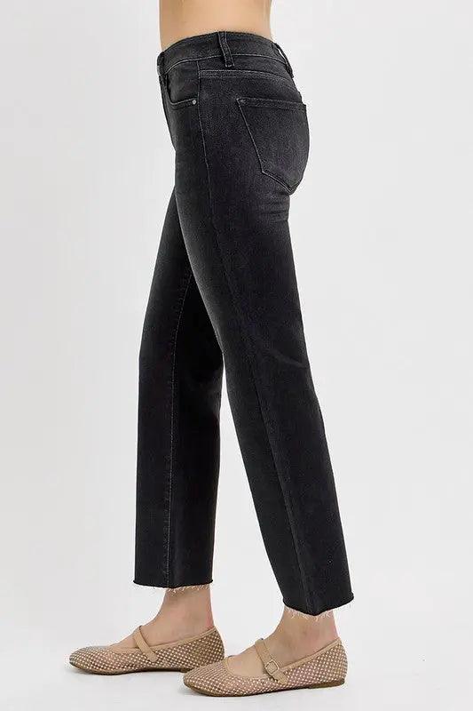 RISEN Tummy Control Mid Rise Crop Straight Jeans - Urban Trend Fashion