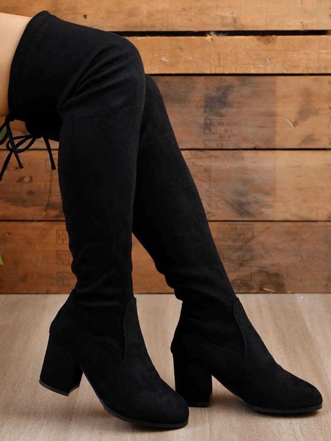 Round Toe Block Heel Boots - Urban Trend Fashion