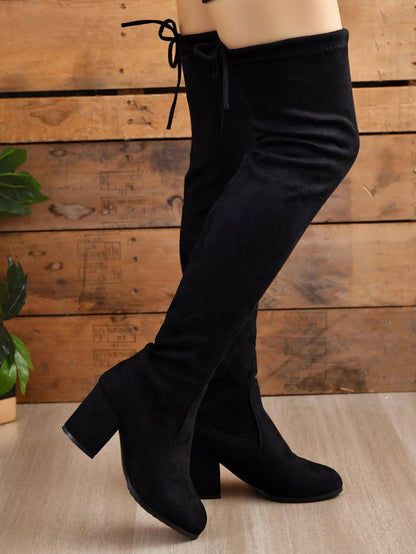 Round Toe Block Heel Boots - Urban Trend Fashion