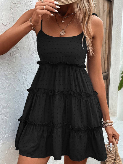 Shiny Frill Spaghetti Strap Tiered Dress - Urban Trend Fashion