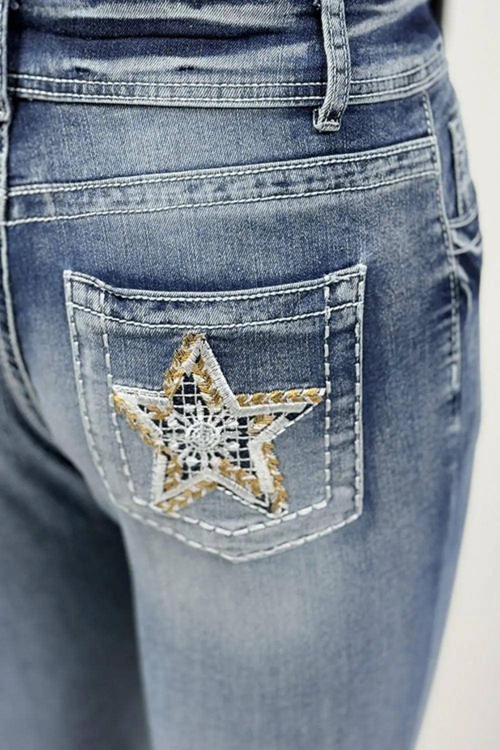 Star Embroidered Bootcut Jeans - Urban Trend Fashion