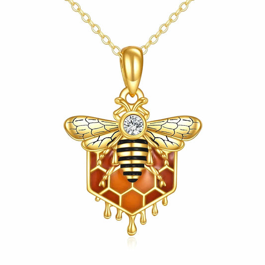 Sterling Silver Honeycomb Bee Pendant Necklace Jewelry for Women - Urban Trend Fashion