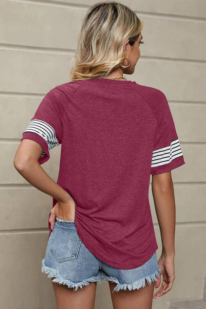 Striped Round Neck Short Sleeve T-Shirt - Urban Trend Fashion