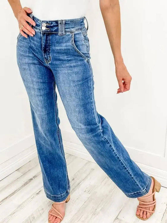 Washed Straight Leg Jeans pants - Urban Trend Fashion