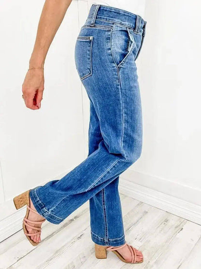 Washed Straight Leg Jeans pants - Urban Trend Fashion