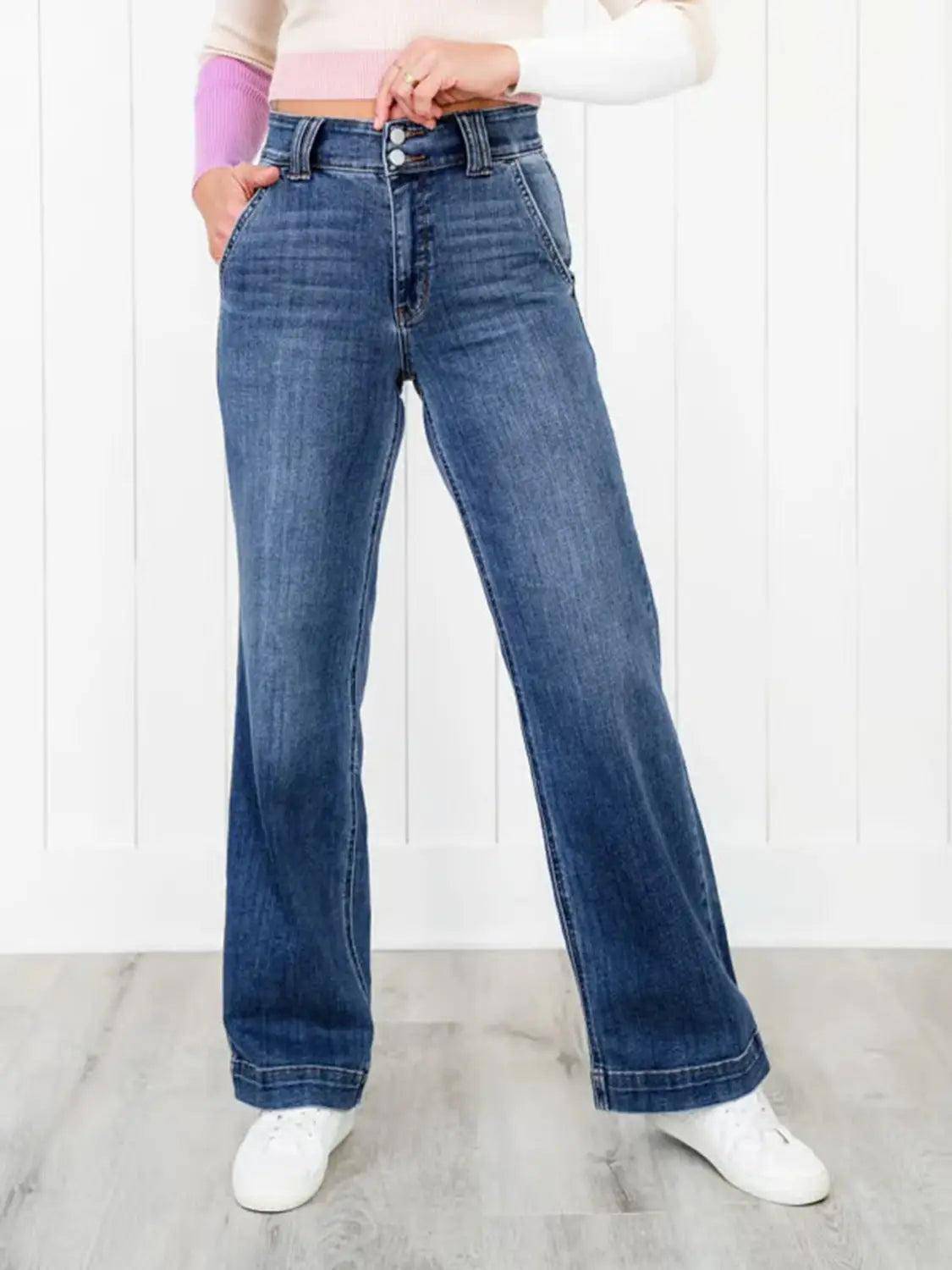 Washed Straight Leg Jeans pants - Urban Trend Fashion