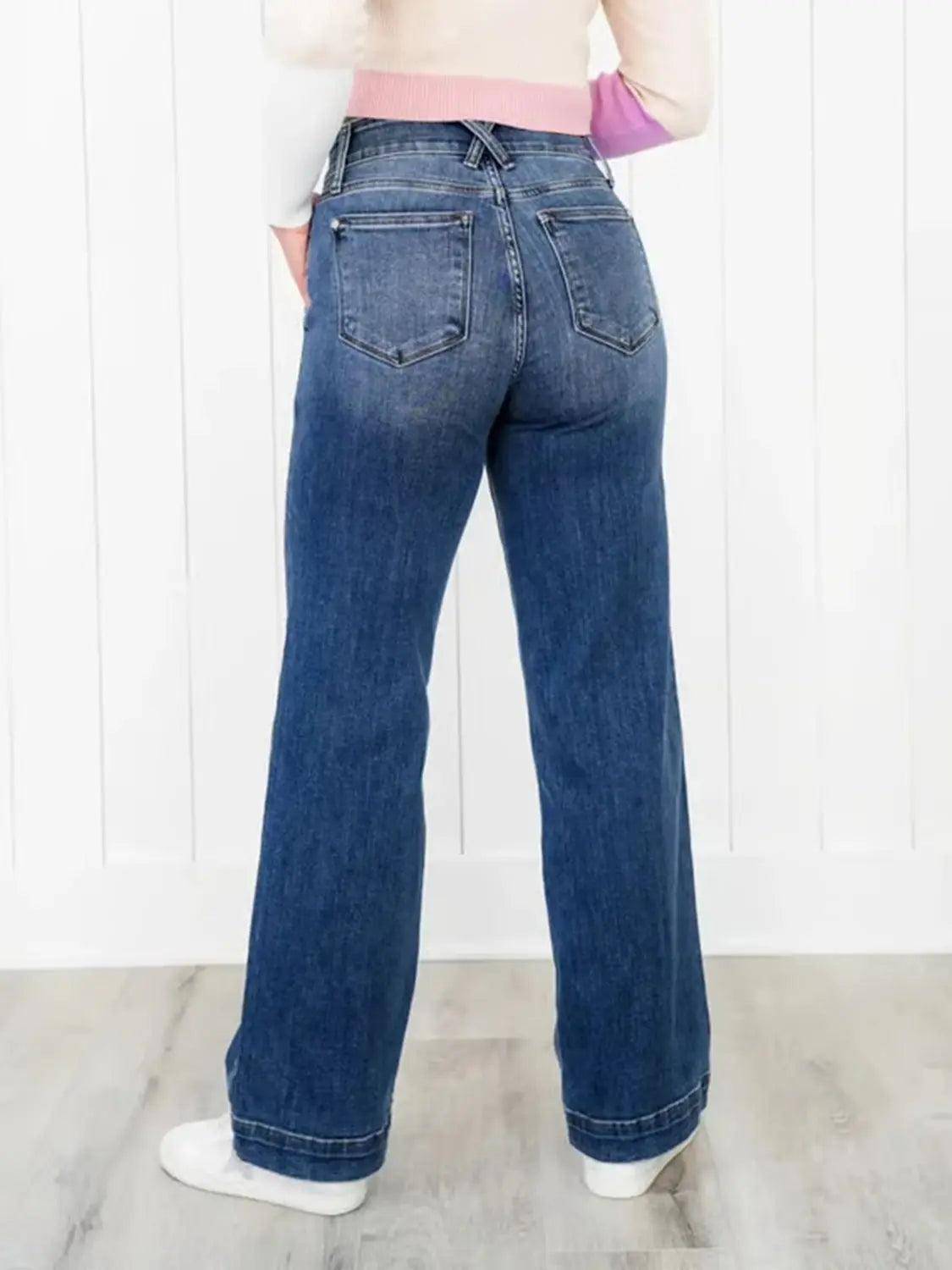 Washed Straight Leg Jeans pants - Urban Trend Fashion