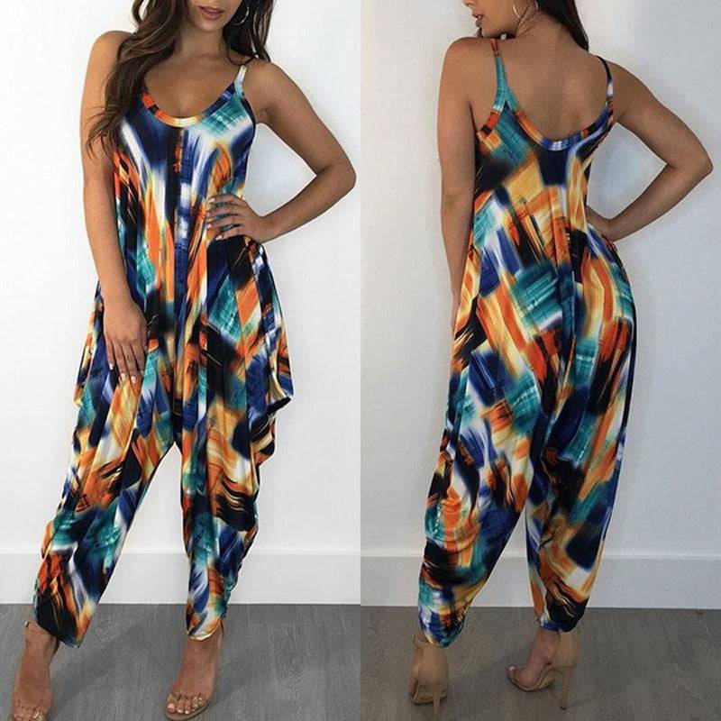 Printed Loose Suspenders Women Jumpsuit - Urban Trend Fashion