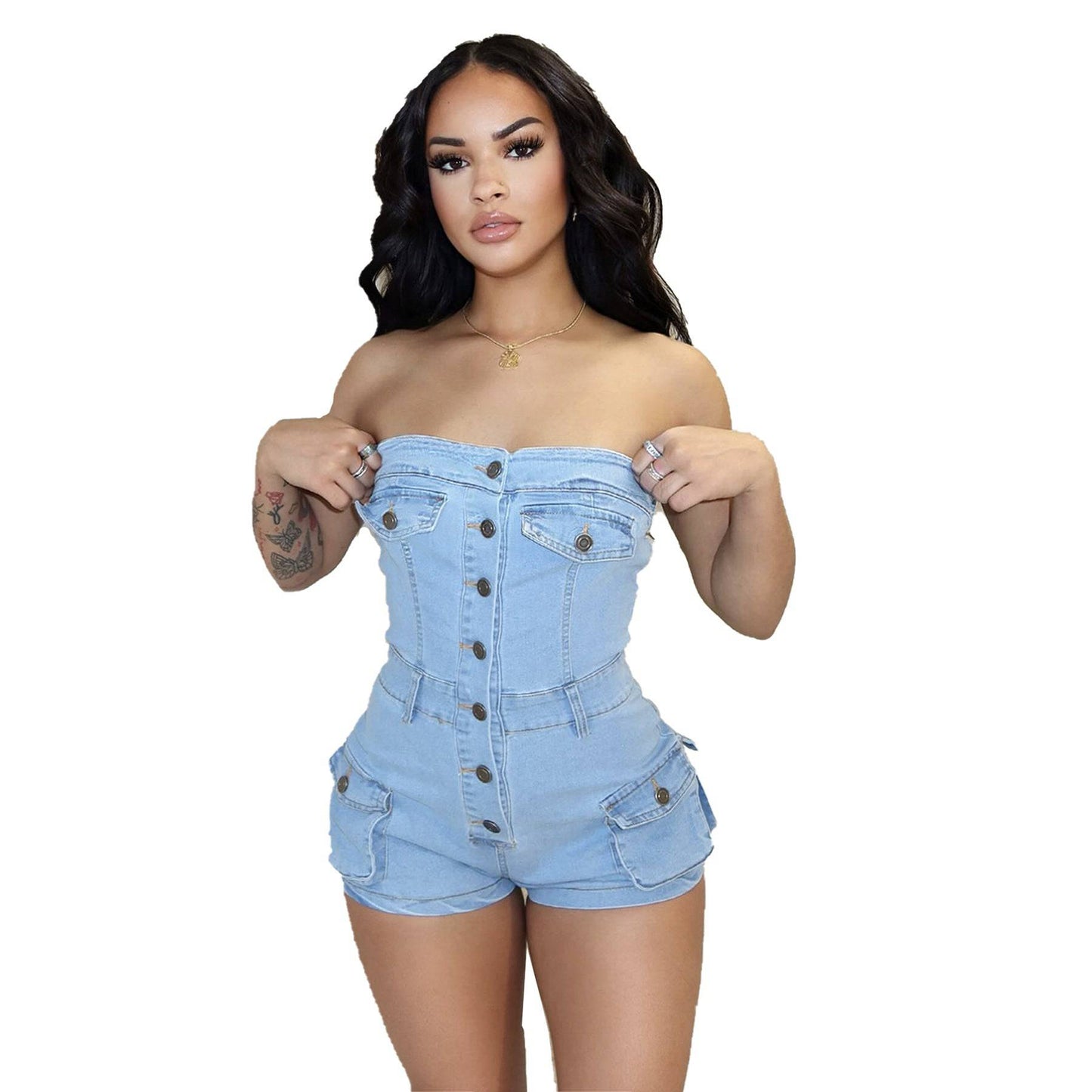 Denim Jumpsuit Tube Top Stretch Women - Urban Trend Fashion