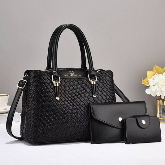 Woven Texture Three-piece Set Large Capacity One Shoulder Combination Bags - Urban Trend Fashion