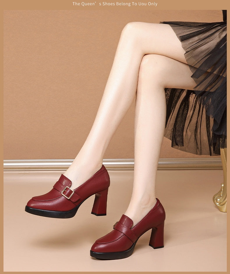 Comfortable European And American Low-cut Fashion Square Buckle British Style High Heels - Urban Trend Fashion