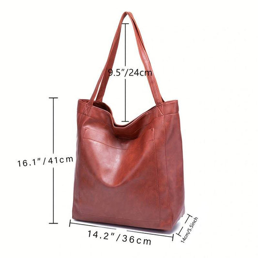 Retro Large Capacity Shoulder Bag With Big Pocket Oil Wax Leather Totes Fashion Daily Shopping Handbags - Urban Trend Fashion