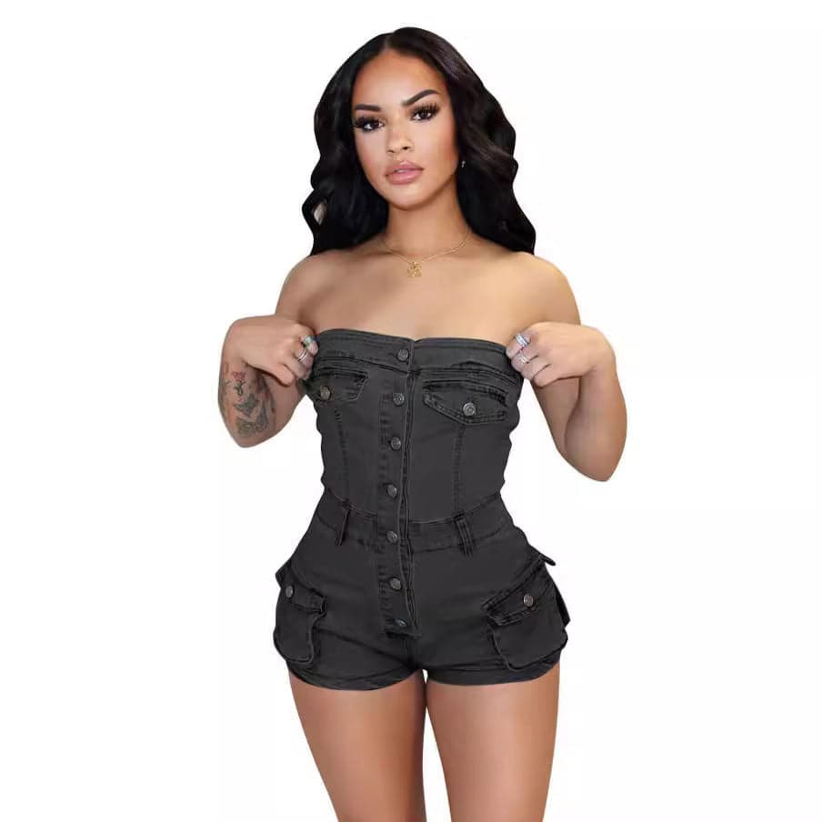 Denim Jumpsuit Tube Top Stretch Women - Urban Trend Fashion