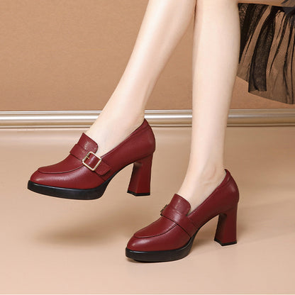 Comfortable European And American Low-cut Fashion Square Buckle British Style High Heels - Urban Trend Fashion