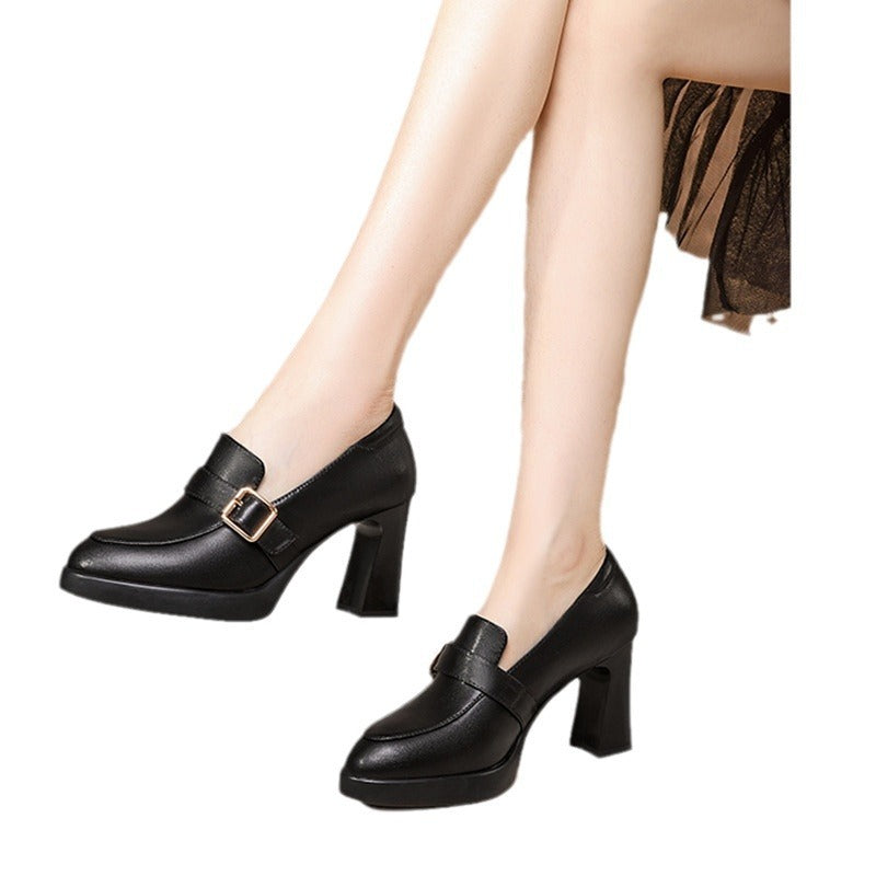 Comfortable European And American Low-cut Fashion Square Buckle British Style High Heels - Urban Trend Fashion