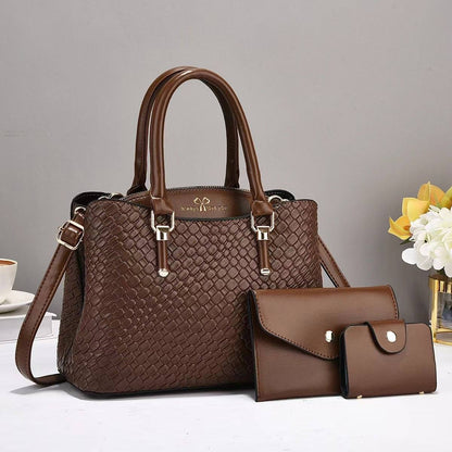 Woven Texture Three-piece Set Large Capacity One Shoulder Combination Bags - Urban Trend Fashion